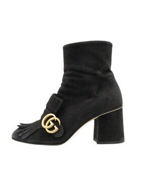 Gucci Boots Suede GG Marmont Tassel Side Zip Short Shoes Black